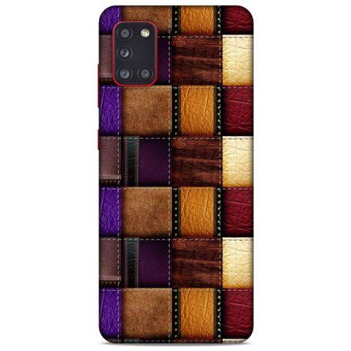 Samsung Galaxy A31 Kılıf Patchwork (13) Silikon Kap Mor Turuncu