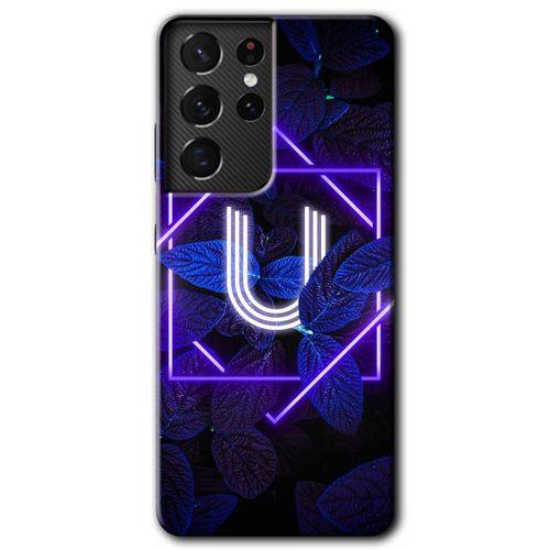 Potkal Hediye Fabrikası Samsung Galaxy S21 Ultra Kılıf HD Desen Baskılı Arka Kapak - Dark Neon Yaprak U Harfi