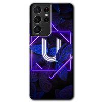 Potkal Hediye Fabrikası Samsung Galaxy S21 Ultra Kılıf HD Desen Baskılı Arka Kapak - Dark Neon Yaprak U Harfi