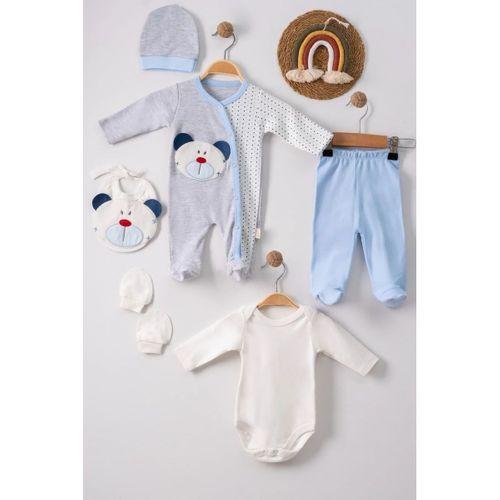 Ayıcık Nakışlı Tulumlu % 100 Pamuk Erkek Bebek 5'li Set