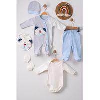 Ayıcık Nakışlı Tulumlu % 100 Pamuk Erkek Bebek 5'li Set