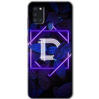 Samsung Galaxy A21s HD Baskılı Kılıf + 9D Tam Ekran Koruyucu - Dark Neon Yaprak D Harfi