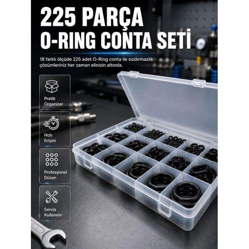 225 Parça O-ring Conta Seti 18 Farklı Ölçü Kauçuk Sızdırmazlık Conta Organizer Kutulu