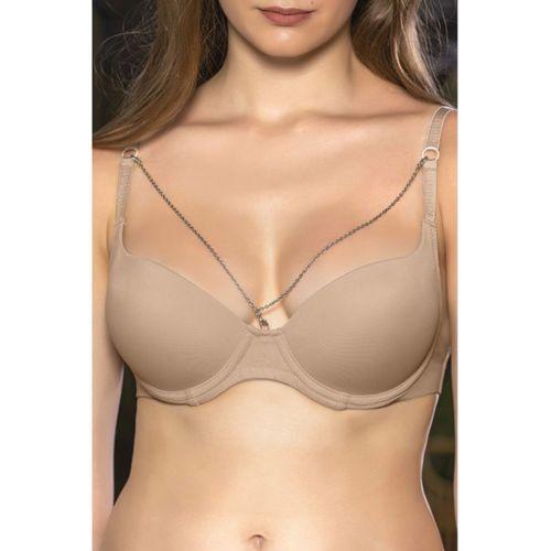Günlük Kullanıma Uygun Ten Zincir Aksesuarlı Yarım Push-Up Sütyen,Destekli, Düşük Dekolte Uyumlu