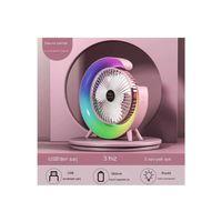 Masaüstü Vantilatör Usb Şarjlı Rgb Led Işıklı 3 Kademeli 180° Ayarlanabilir Soğutucu Fan Pembe