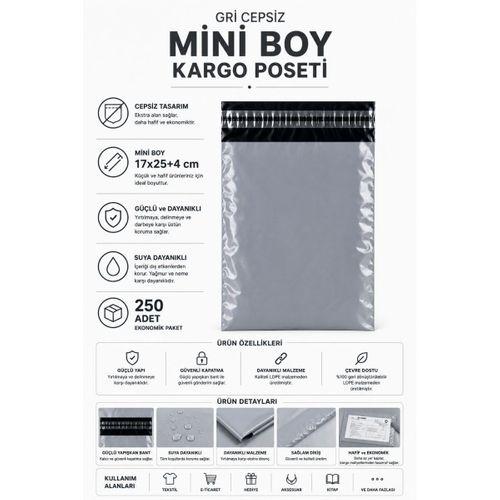 Gri Cepsiz Mini Boy Kargo Poşeti 17x25+4 Cm 250 Adet