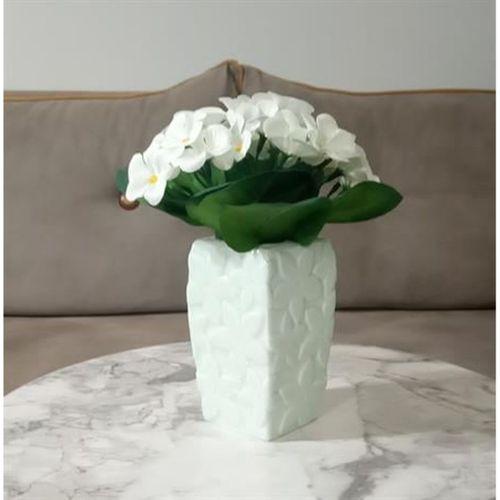 2 Adet Vazo Dahil,Vazoda Çiçek,Beyaz Yapay Çiçek,Vazo Dekoratif Çiçekli Su Yeşili 7X7X17Cm
