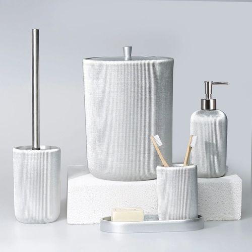 By Selim Lydia Gümüş 5 Parça Polyester Banyo Seti