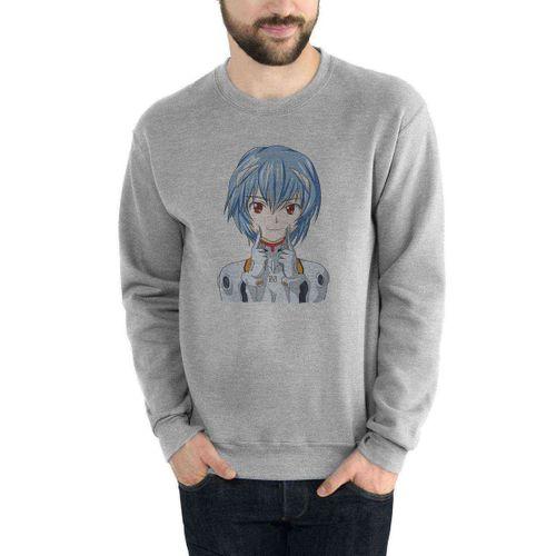 Anime Evangelion Baskılı Gri Erkek Sweatshirt