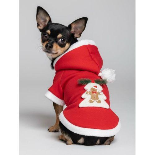 Yılbaşı Ağacı Kırmızı Polar Köpek Kıyafeti | Kapüşonlu Noel Köpek Sweatshirt | Küçük Irklar İçin