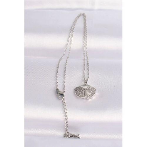 316L Çelik Zincir Gümüş Renk Zirkon Taşlı İnci Detay İstiridye Kolye