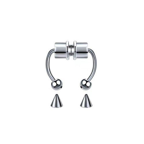 Gümüş Mıknatıslı Fake Burun Piercing -Top Ve Ok Uçlu Paslanmaz Septum Deliksiz Pirsing