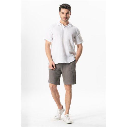 Beli Lastikli Rüzgar Kadın/Erkek Unisex Müslin Yazlık Şort Gri Gri