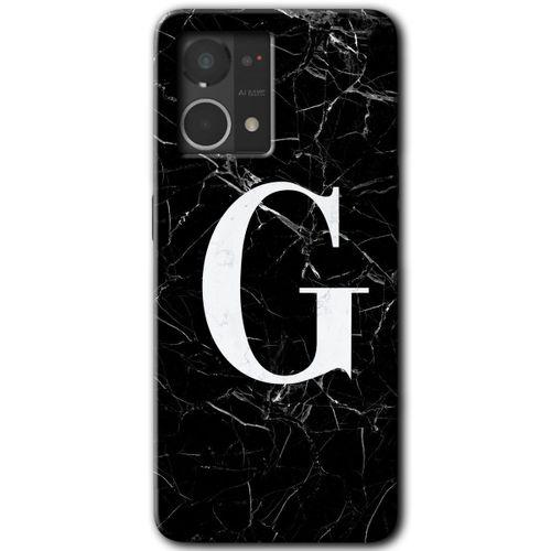 Potkal Hediye Fabrikası Oppo Reno 7 4G Kılıf HD Desen Baskılı Arka Kapak - Siyah Mermer Desenli G Harfi