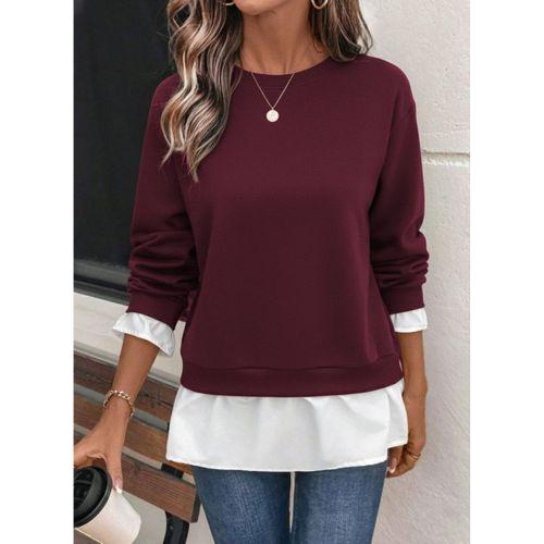 Kadın Uzun Kollu Bisiklet Yaka Viskon Iki Iplik Ve Etek Ucu Trikoton Bluz