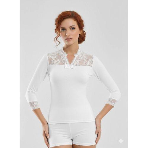 Geniş Dantelli Patlı Uzun Kollu Elestan Bluz  2176