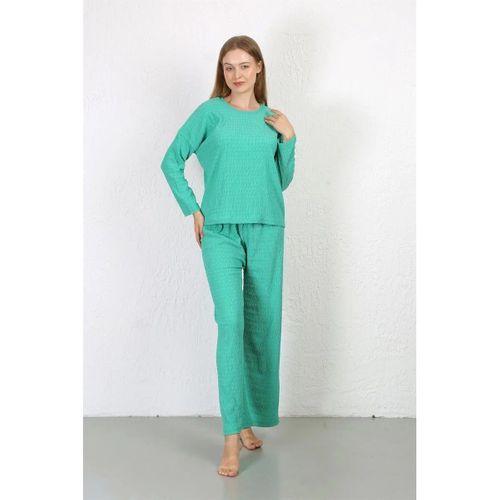 Kadın Bürümcük Kumaş Pijama Takım Yeşil