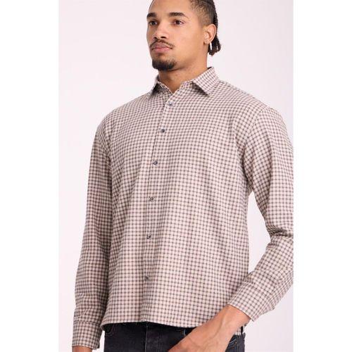 Jonas Ekose Küçük Kareli Relaxed Fit %100 Pamuklu Flanel Kumaş Erkek Gömlek - Bej