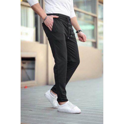 Erkek Diagonel Mikro Dokulu Cepli Beli Lastilki Pantolon - Siyah