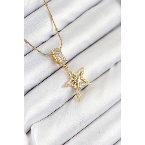 316L Çelik Zirkon Taşlı Yıldız Model Gold Renk Kadın Kolye