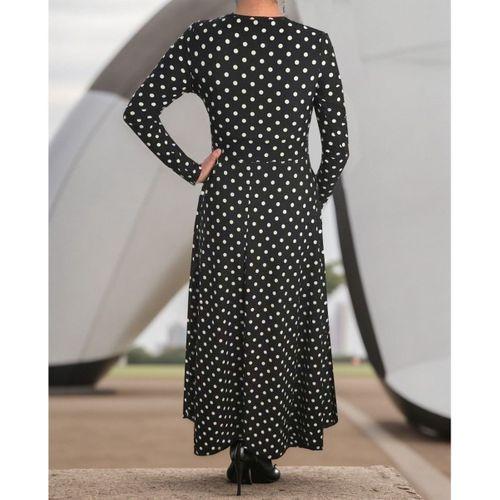 Kadın Siyah Tam Boy Beyaz Puantiyeli Elbise