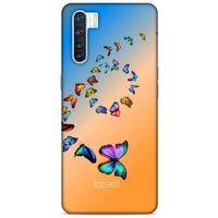 Oppo A91 Kılıf Kelebek Etkisi (49) Ultra Silikon Kılıf Şeker Pembe Mavi