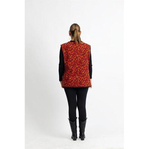 Kolsuz Meryem Çift Taraflı Cepli Pazen Kışlık Yelek Papatya Yeşil/Bordo PptyYşl