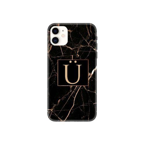 iPhone 11 Siyah Mermer Desen Ü Harfli Telefon Kılıfı
