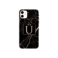 iPhone 11 Siyah Mermer Desen Ü Harfli Telefon Kılıfı
