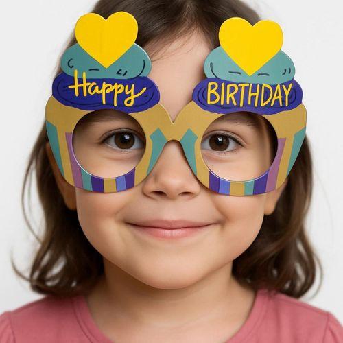 Cupcake Temalı Doğum Günü Renkli Karton Happy Birthday Gözlüğü 6 Adet (3748)