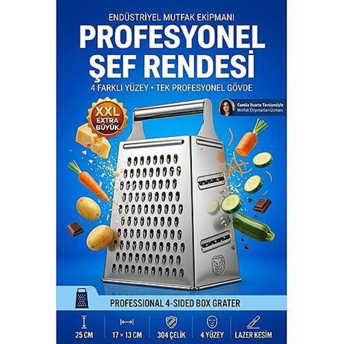 Endüstriyel XXL 4 Taraflı Kutulu 18/10 304 Paslanmaz Çelik Şef Rendesi Profesyonel Şeflerin Tercihi 25 cm 723683