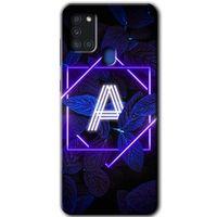 Samsung Galaxy A21s Kılıf Baskılı Kapak - Dark Neon Yaprak A Harfi + 5D Tam Kaplayan Cam