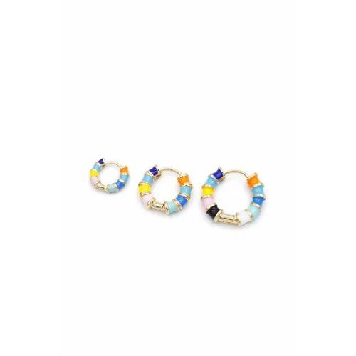3'lü Renkli Halka Küpe - Altın
