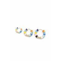 3'lü Renkli Halka Küpe - Altın