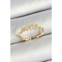 Pirinç Papatya Figürlü Zirkon Taşlı Gold Renk Ayarlanabilir Kadın Yüzük