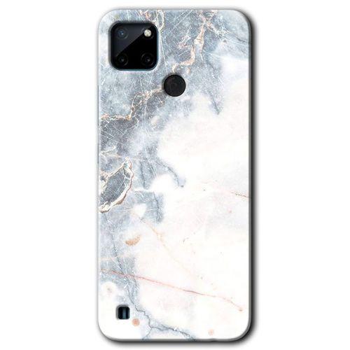 Realme C21 Kılıf HD Desen Baskılı Arka Kapak - White Marble + Kırılmaz Cam