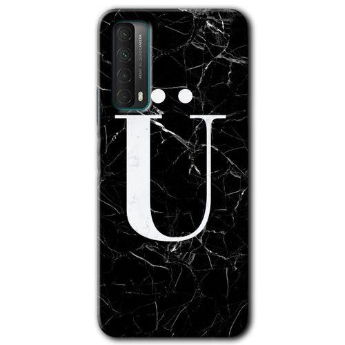 Potkal Hediye Fabrikası Huawei P Smart 2021 Kılıf HD Desen Baskılı Arka Kapak - Siyah Mermer Desenli Ü Harfi