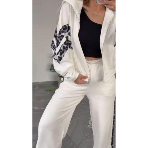 Kadın Uzun Kollu Kapşonlu önü Fermuarlı Leopar Desenli Modal Bluz Ve Pantolon Ikili Takım
