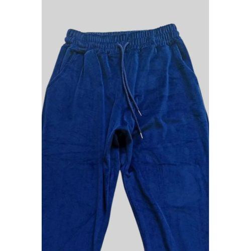Parlak Kadife Cepli Pantolon Eşofman Pijama Altı Unisex Lastikli Paça Lacivert