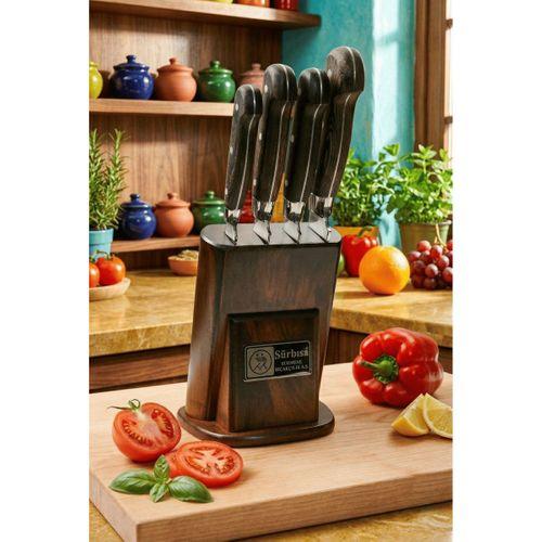 Eskitme Ahşap Saplı Mutfak Bıçak Seti Yöresel Model 5 Parça Pimli Sürmene Bıçağı Sürbisa 61502-YM
