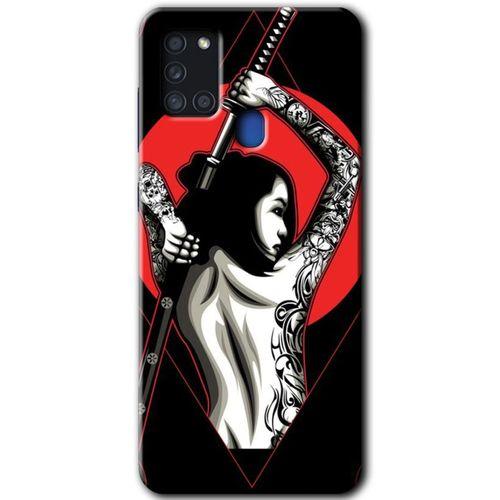 MRCİLETİSİM Samsung Galaxy A21s Kılıf Baskılı Kapak - Samurai Girl +Tam Ekran Koruyucu