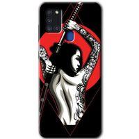 MRCİLETİSİM Samsung Galaxy A21s Kılıf Baskılı Kapak - Samurai Girl +Tam Ekran Koruyucu