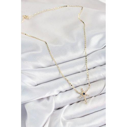 Pirinç Zirkon Taşlı Kutup Yıldızı Model Ezme Zincir Gold Renk Kadın Kolye
