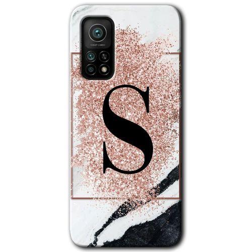 Xiaomi Mi 10T Kılıf HD Desen Baskılı Arka Kapak + Temperli Cam - Pembe Mermer Desenli S Harfi