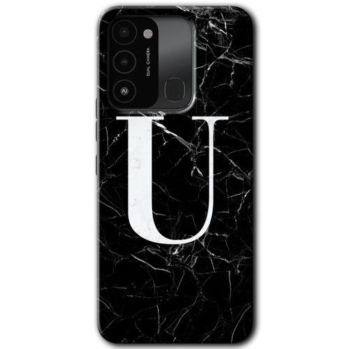 Tecno Spark 8C Kılıf HD Desen Baskılı Arka Kapak - Siyah Mermer Desenli Ü Harfi