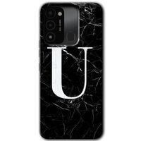 Tecno Spark 8C Kılıf HD Desen Baskılı Arka Kapak - Siyah Mermer Desenli Ü Harfi