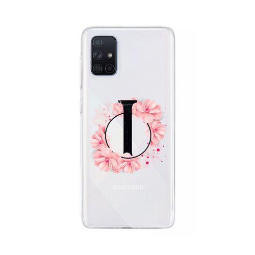Samsung A71 Pembe Çiçek Desen I Harfli Şeffaf Kılıf
