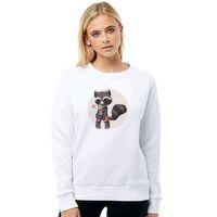 Groot Kedi Baskılı Beyaz Kadın Sweatshirt