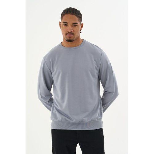 Süperlife Erkek Gri Bisiklet Yaka Ribanalı Regular Fit Sweatshirt spr26swk930