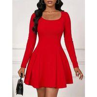 Kadın Uzun Kollu Kare Yakalı Mini Ithal Krep Elbise